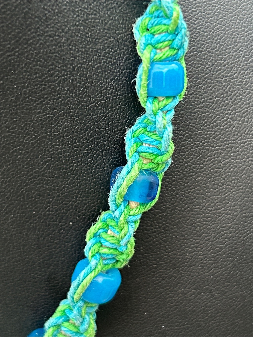 Blue Hemp Necklace, Glass Mushroom Handblown Pendant, Boho Choker - Picture 7 of 10